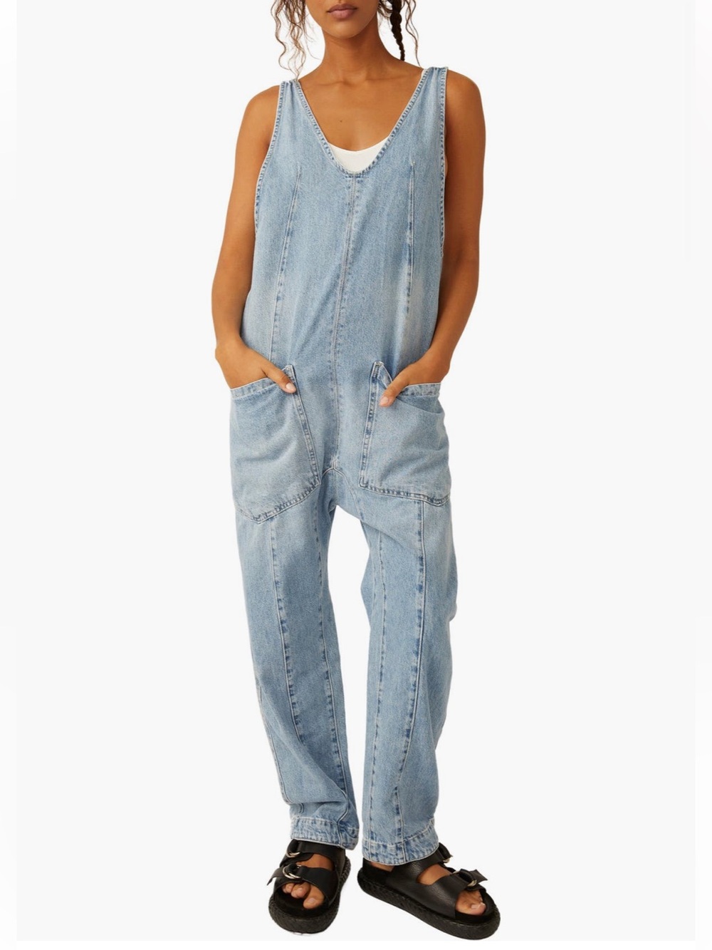 Free People High Roller Denim Jumpsuit